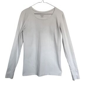 Athleta Womens Gray Ribbed Chevron Seamless Long Sleeve Top‎ Thumbholes Medium